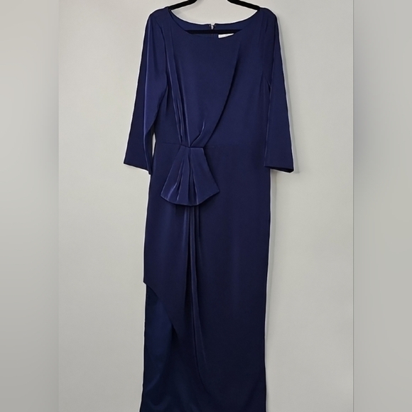 Kay Unger Elegant Navy Blue 3/4 Sleeve Formal Long Dress - Picture 14 of 14